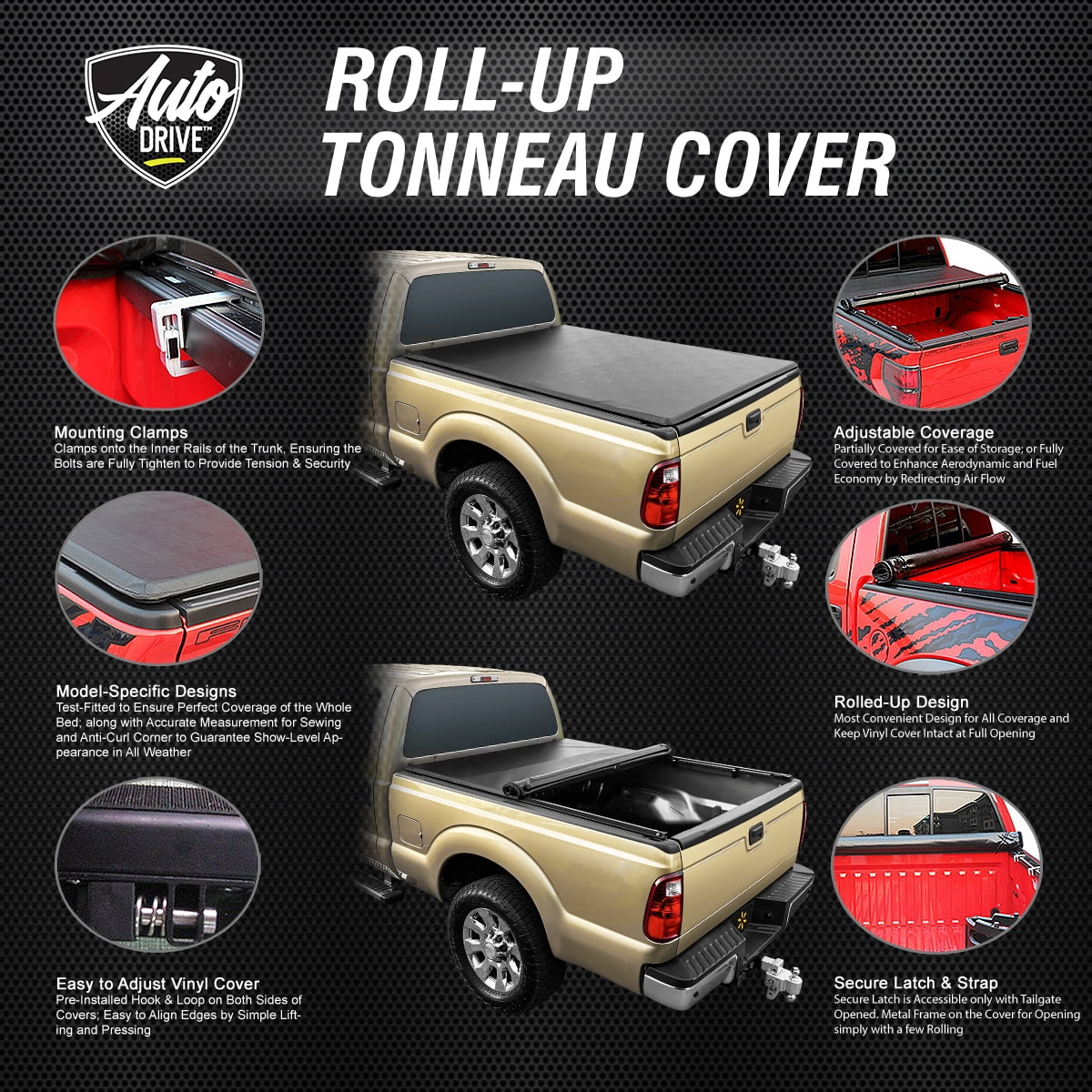 Auto Drive WMT-RU-56001 Soft Roll up Truck Bed Tonneau Wrap Fits 2022-23 Toyota Tundra (Excl. Trail Edition) 5'6" Bed (66.7")