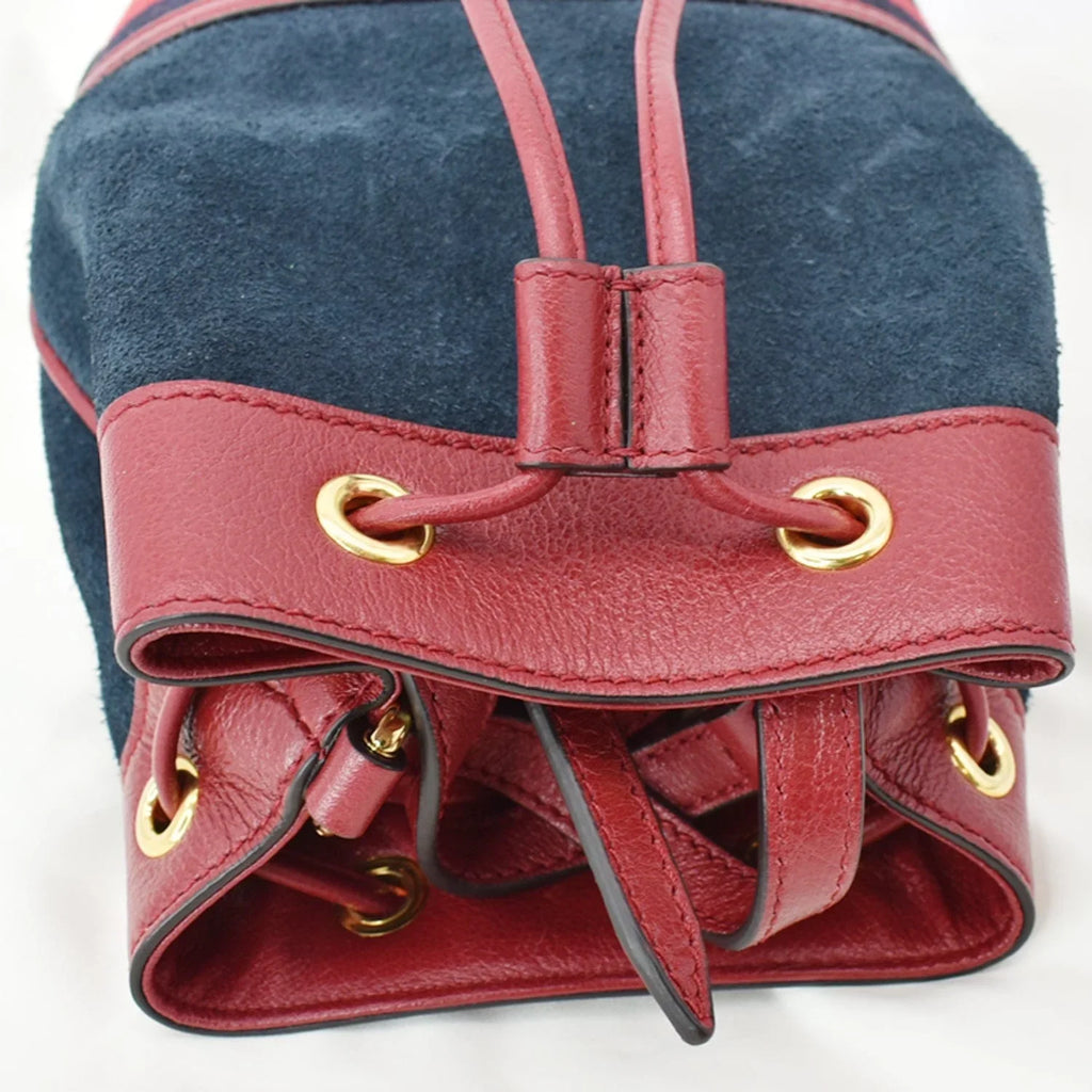 Pre-owned GUCCI Ophidia Mini Leather Trimmed Suede Bucket Bag Blue 550620