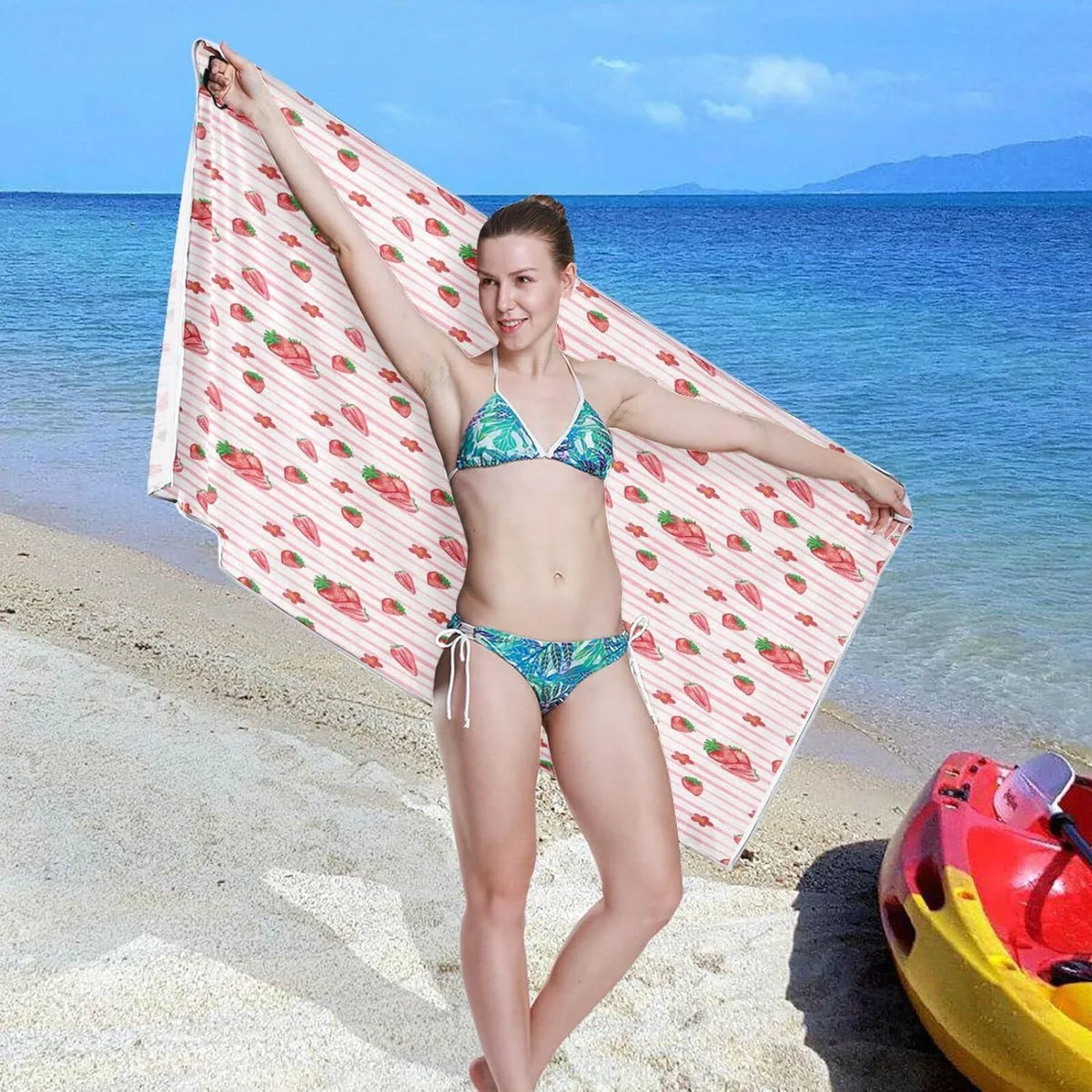 Bestwell Red Strawberry Pink STRI Beach Towel Oversized Towel Blanket, Thin Lightweight Microfiber Sand Free Quick Dry Towel, 30”X60” Multipurpose Pool Bath Yoga Swim Shower Towel