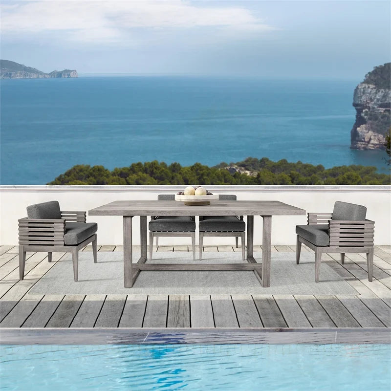 Glendora Island Outdoor 5 Piece Live Edge Dining Set in Eucalyptus and Rope