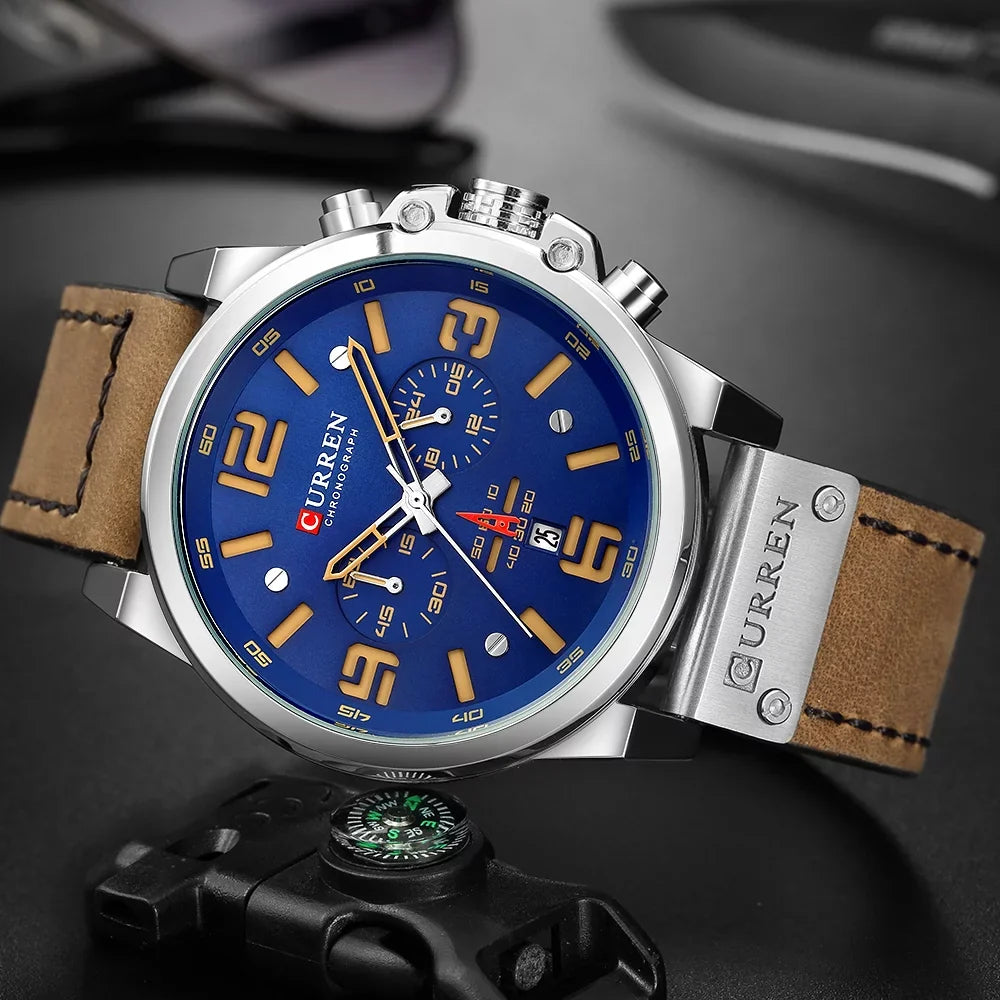 CURREN 8314 Men Watch Quartz Brand Watch Wristwatch Calendar Hour Minute Time Display Leather Watch