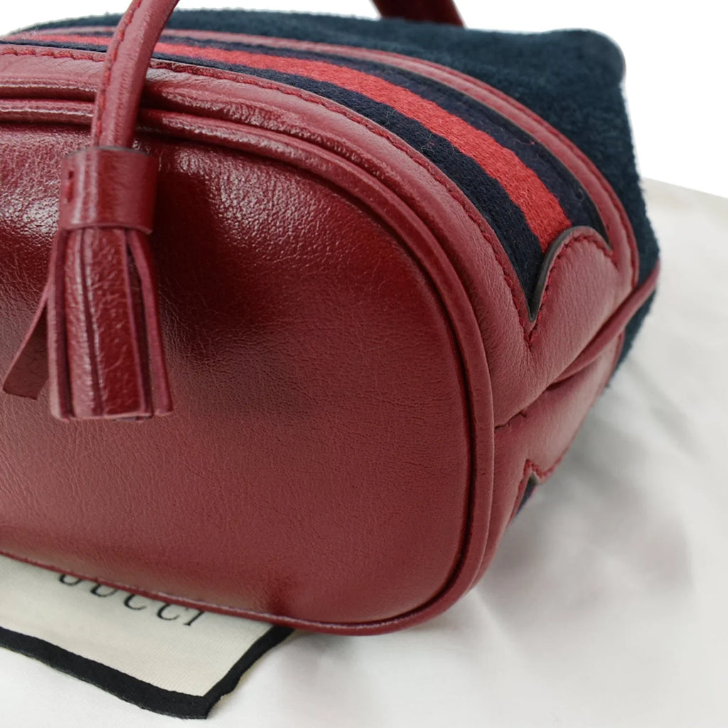 Pre-owned GUCCI Ophidia Mini Leather Trimmed Suede Bucket Bag Blue 550620