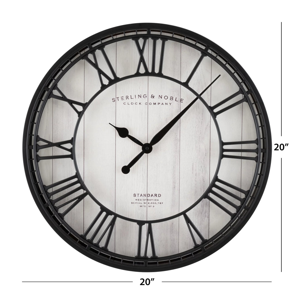 Better Homes & Gardens 20" Black and White Analog Round Raised Roman Numerals Grill Wall Clock