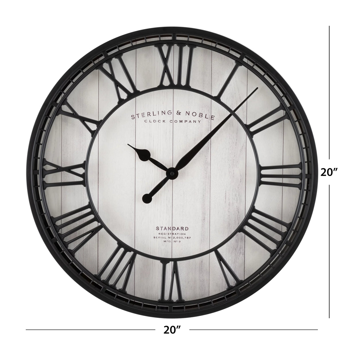 Better Homes & Gardens 20" Black and White Analog Round Raised Roman Numerals Grill Wall Clock