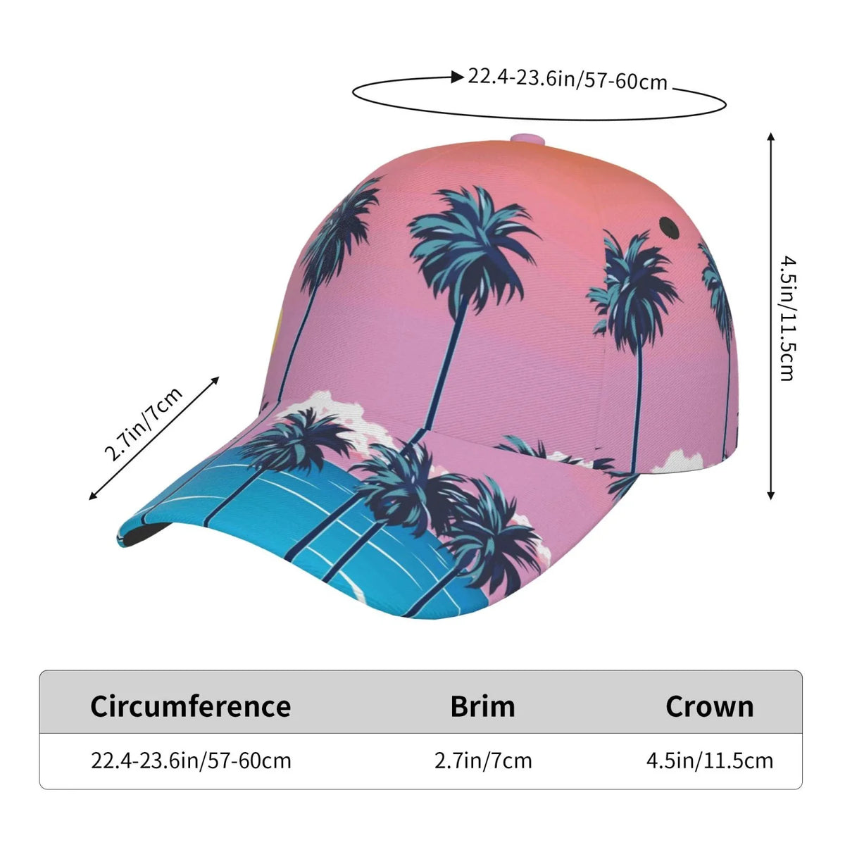 Coaee Beach With Palm Trees Adjustable Fashionable Curved Brim Baseball Cap Outdoor Hat, Uv Protection And Non-Stuffy Baseball Cap