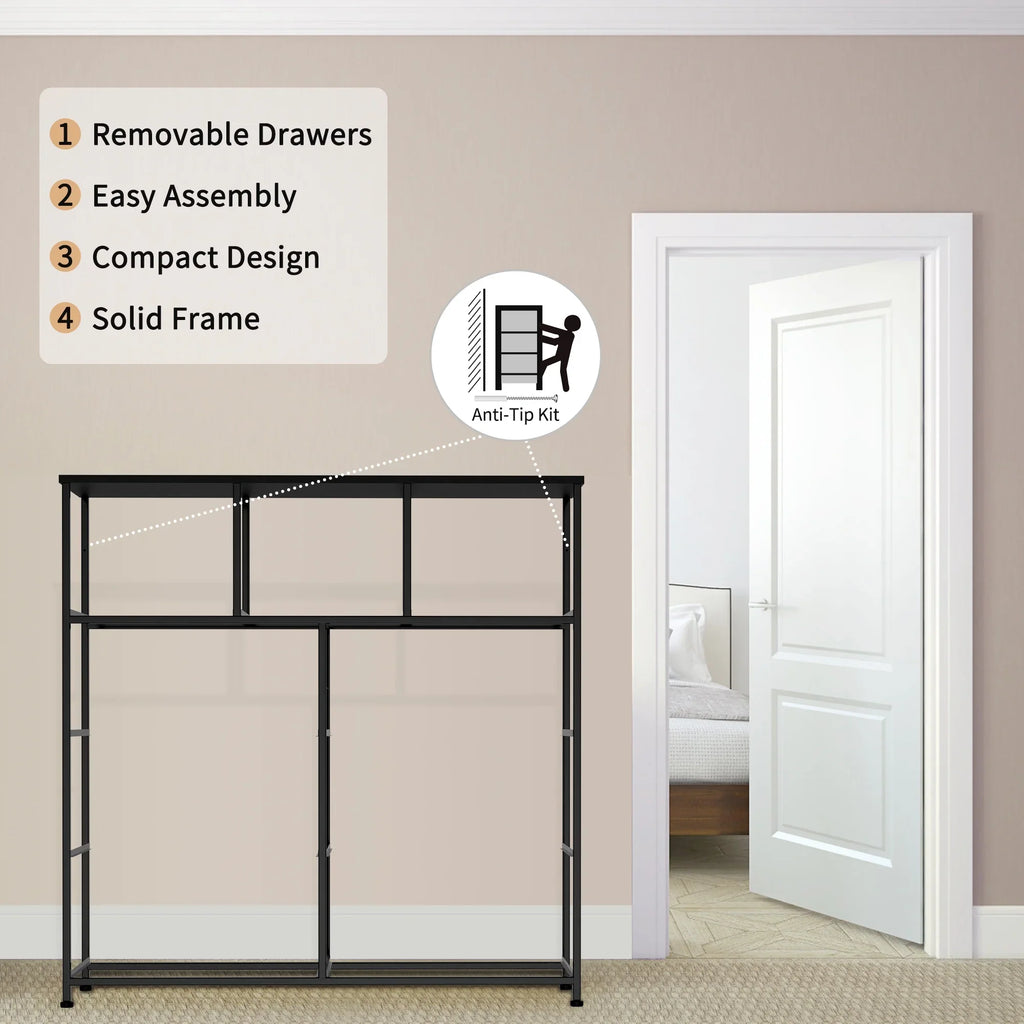 Bigroof Dresser for Bedroom with 9 Drawers, Fabric Dresser Organizer Units, Wide Chests of Drawers with Fabric Bins & Wooden Top, Dresser Storage Tower for Closet, Clothes, TV Stand, Black