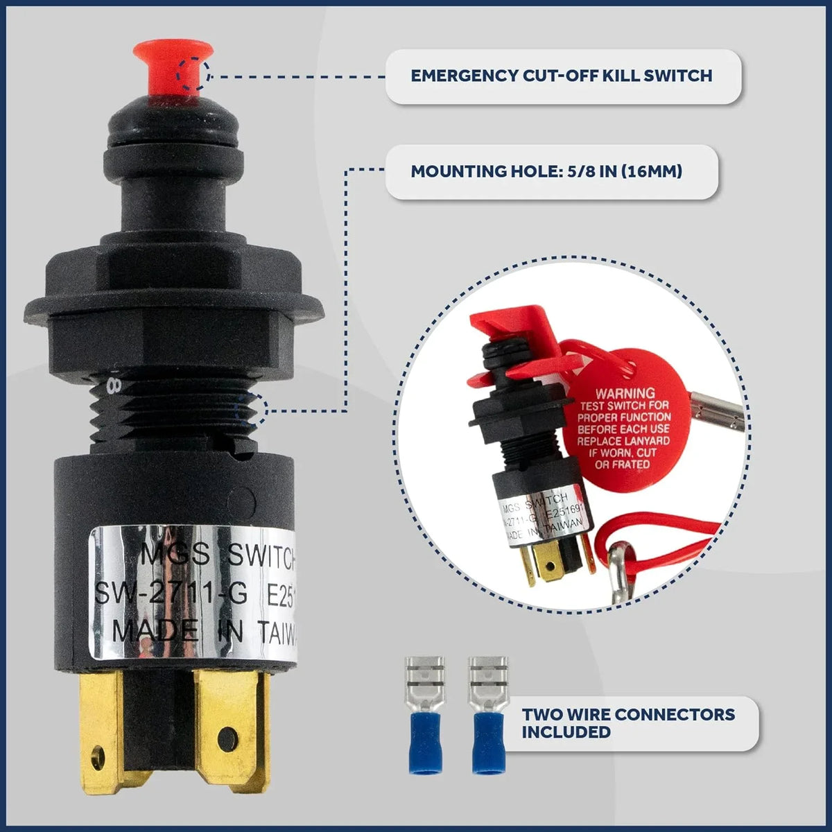Five Oceans Marine Universal Emergency Cut-Off Switch, Kill Switch, Engine Shut-Off Switch 12VDC, Coil Extendable Lanyard, Snap Hook and Red Buoy, for Jet Ski, Inflatable Craft ATVs - FO1518