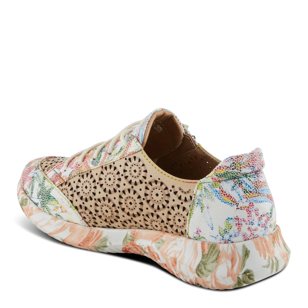 L'Artiste Women's Jazzie Lace-Up Fashion Sneaker with Flowers Beige Multi EU 39/8.5