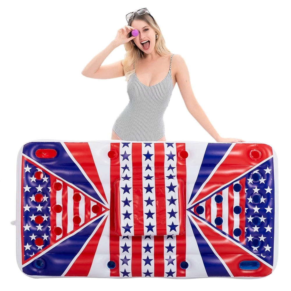 n Flag Floating Beer Pong Float with Built-In Cooler