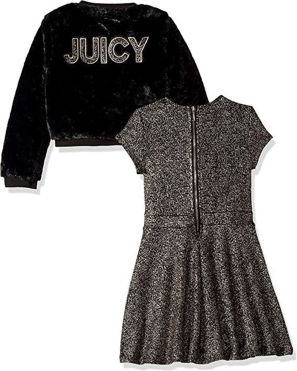 Juicy Couture Girls' Toddler 2 Pieces Dress Set, Gold Print/Black, 3T