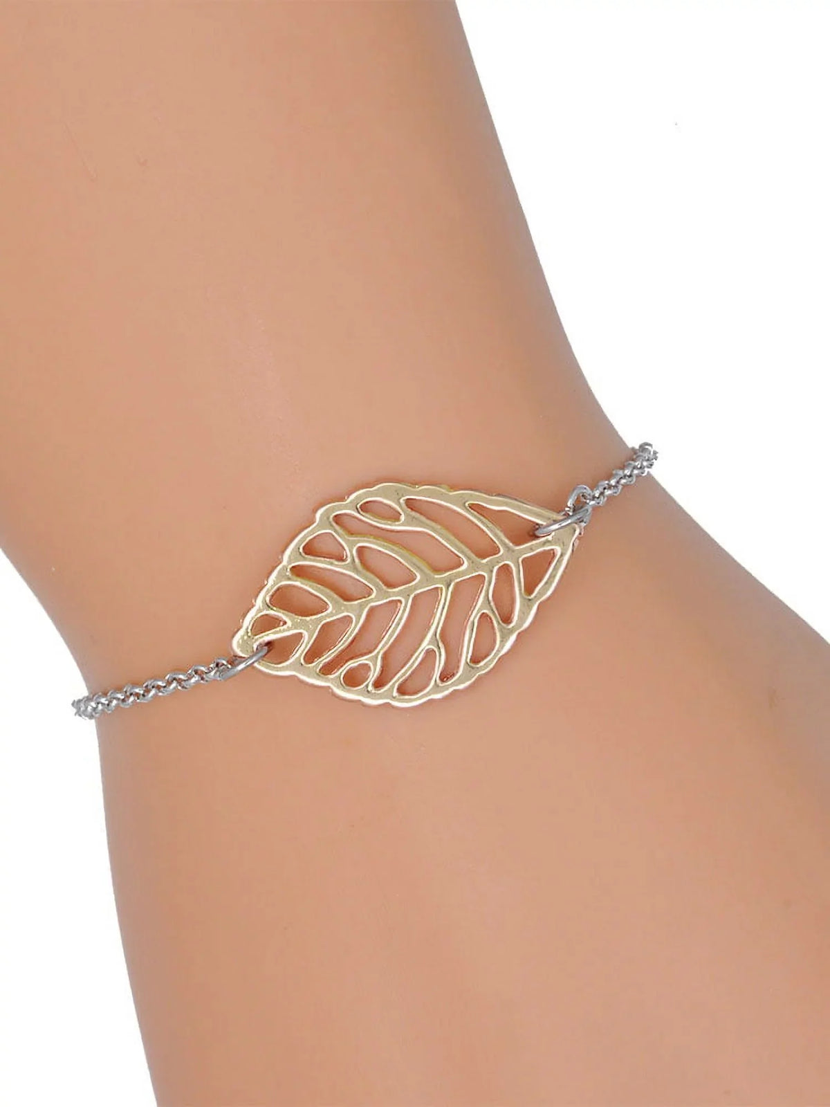 Delight Jewelry Silvertone Mini Green Four Leaf Clover with Heart Leaves - Goldtone Leaf Delicate , 6.25+1.75"