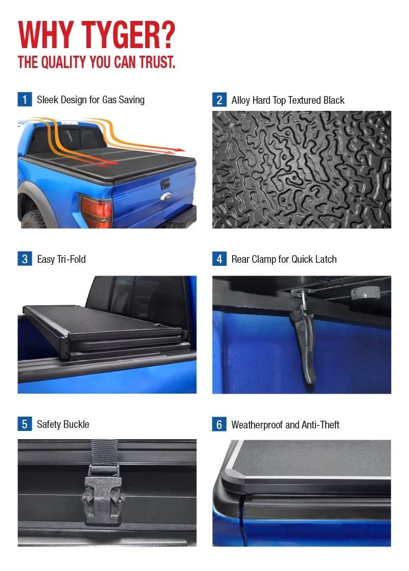 Tyger Auto T5 Alloy Hardtop Truck Bed Tonneau Shield Compatible with 2014-2021 Toyota Tundra | 5.5' Bed | TG-BC5T3432 | Aluminum
