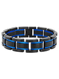 Men's Black and Blue Stainless Steel Link