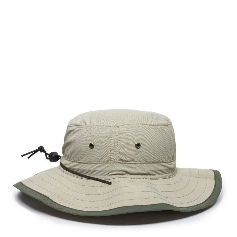 Outdoor Cap BH-600 Sunblock Explorer Hat Leather Chin Cord Khaki