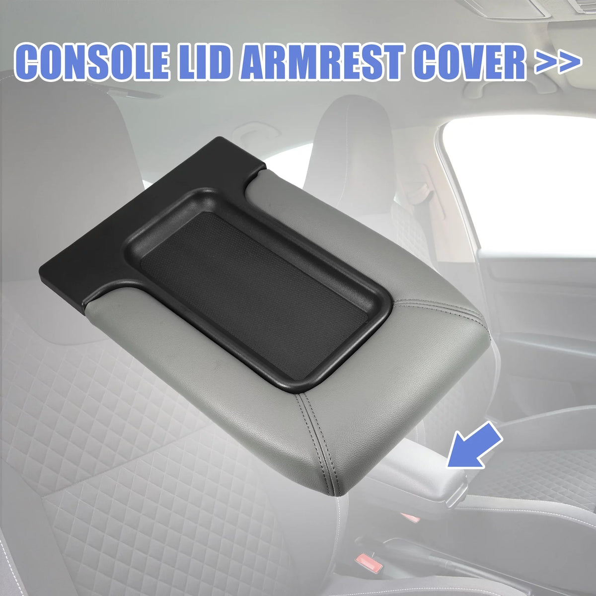 Unique Bargains Center Console Lid Armrest Seat Box Wrap Protector for Cadillac Escalade 2003-2004 Faux Leather Gray