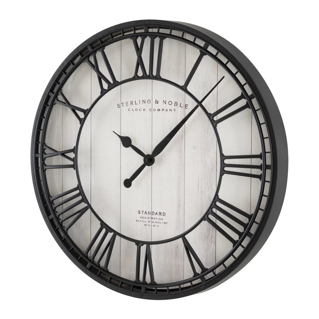 Better Homes & Gardens 20" Black and White Analog Round Raised Roman Numerals Grill Wall Clock