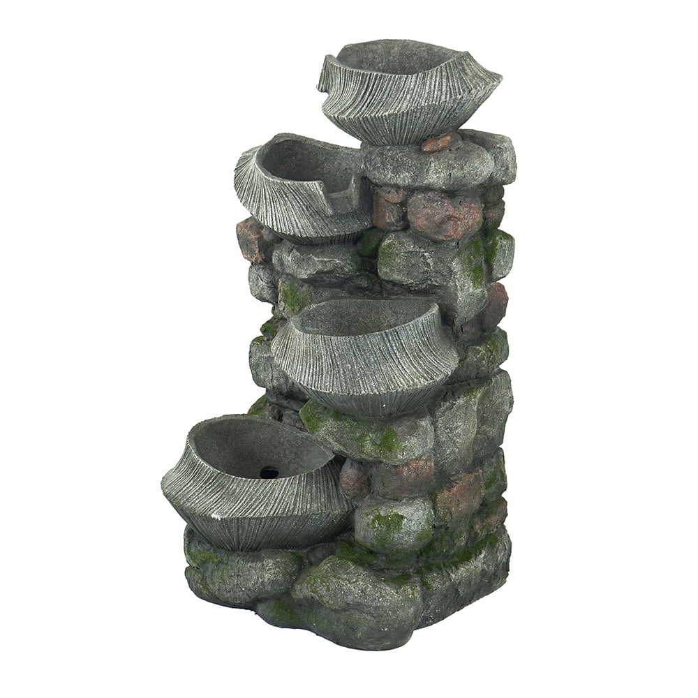 Stone Water Fountain with LED Lights - 1 - 35.2 - Experience the tranquility of cascading water