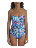 LA BLANCA Women's Blue Printed Twist Front Bandeau Tankini Swimsuit Top 6