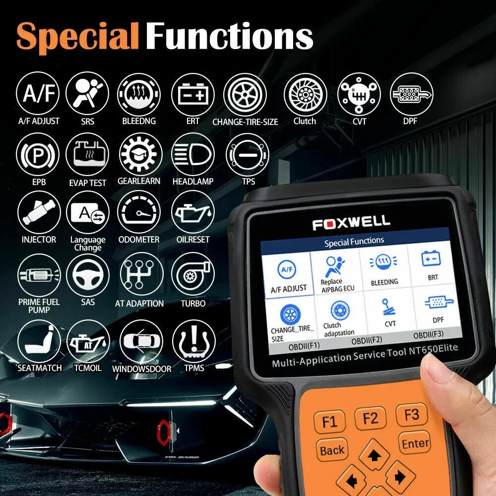 FOXWELL NT650 Elite Car OBD2 Scanner Automotive OBD II ABS Air Bag Code Reader with SAS EPB DPF EPS TPMS TPS Battery Registeration Oil Light Reset