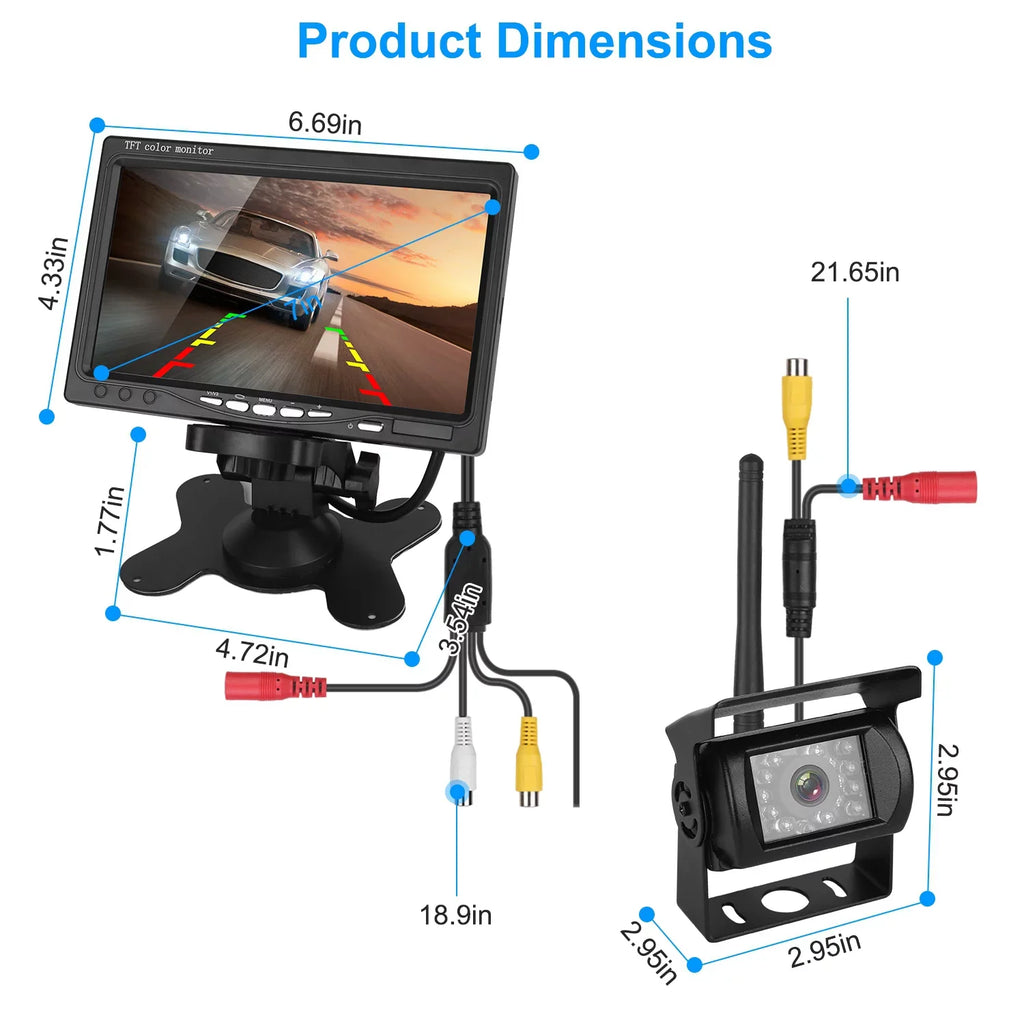 Wireless Backup Camera, Monitor Reverse Camera, Car Rearview Parking Reverse System, IP67 Waterproof Car Parking Reverse System with 7In Screen Night Vision 2.4G Stable Signal for Car Trunk Van SUV