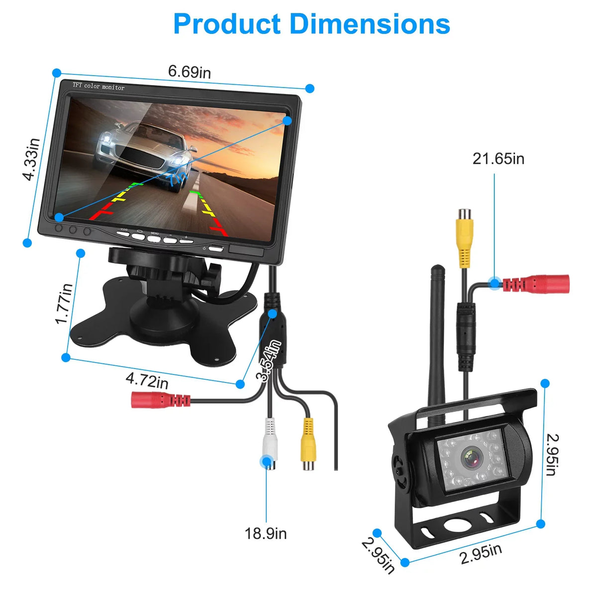 Wireless Backup Camera, Monitor Reverse Camera, Car Rearview Parking Reverse System, IP67 Waterproof Car Parking Reverse System with 7In Screen Night Vision 2.4G Stable Signal for Car Trunk Van SUV