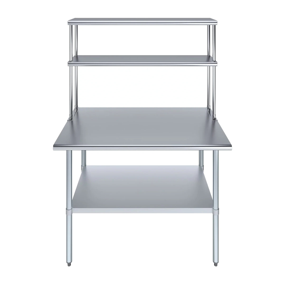 AmGood 30" x 48" Stainless Steel Work Table With 12" Wide Double Tier Overshelf | Metal Kitchen Prep Table & Shelving Combo