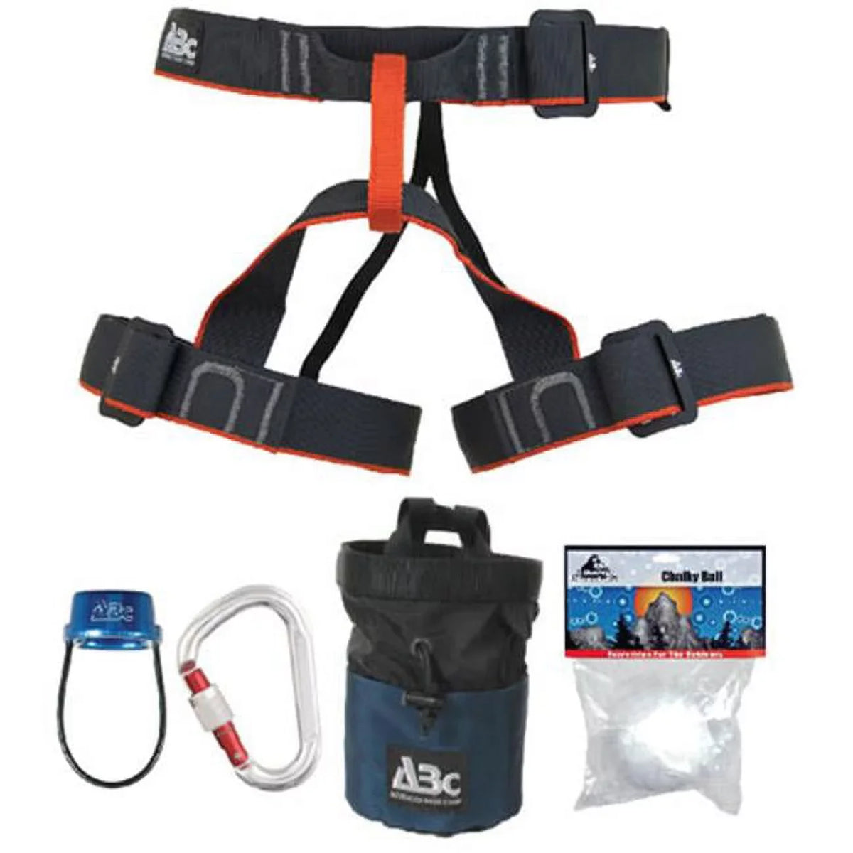 Advanced Base Camp Beginners Rock Climbing Kit - Includes Handbook Harness Belay Device Carabiner Chalk Bag and Chalky Ball