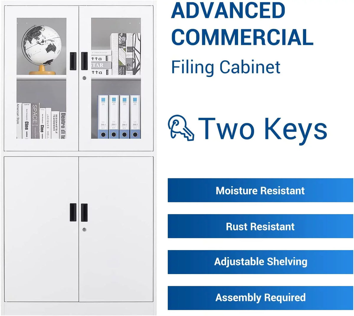 STANI 71" Metal Storage Cabinet Steel Office Storage Locker,Locking Tool Cabinets with Glass Doors for Office,Home,- Assembly Required
