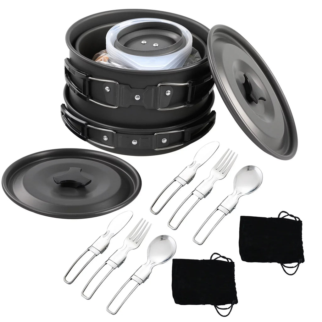 Yabuy Camping Cookware Mess Kit Non-Stick Pot and Pan Set with Kettle for Camping Hiking Backpacking