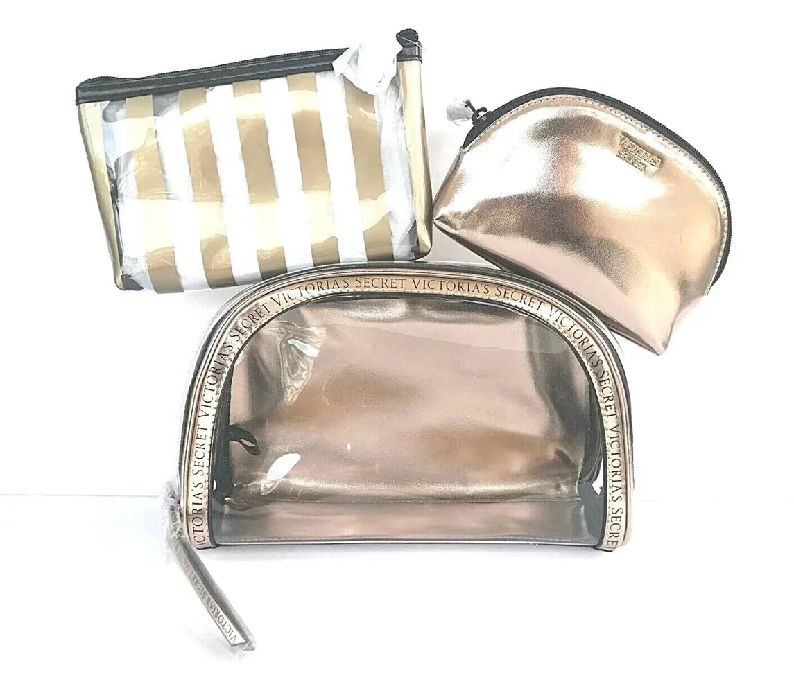 Victoria's Secret 3 in 1 Beauty Bag Set Clear Cosmetic Trio Makeup Train Case NWT