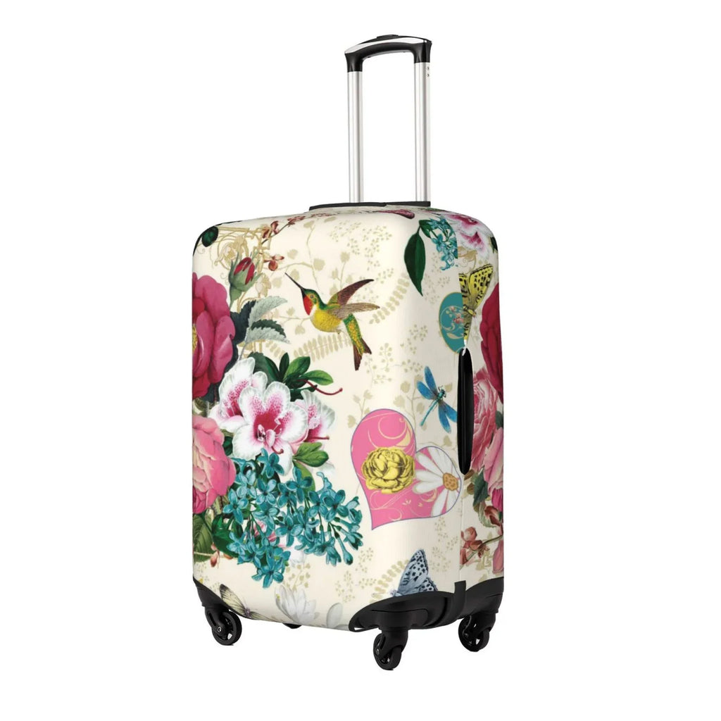 Easygdp Bird Butterfly Rose Print Elastic and Washable Suitcase Protective Protection with Hidden Zipper Fits 18-32 inch Luggage -Medium