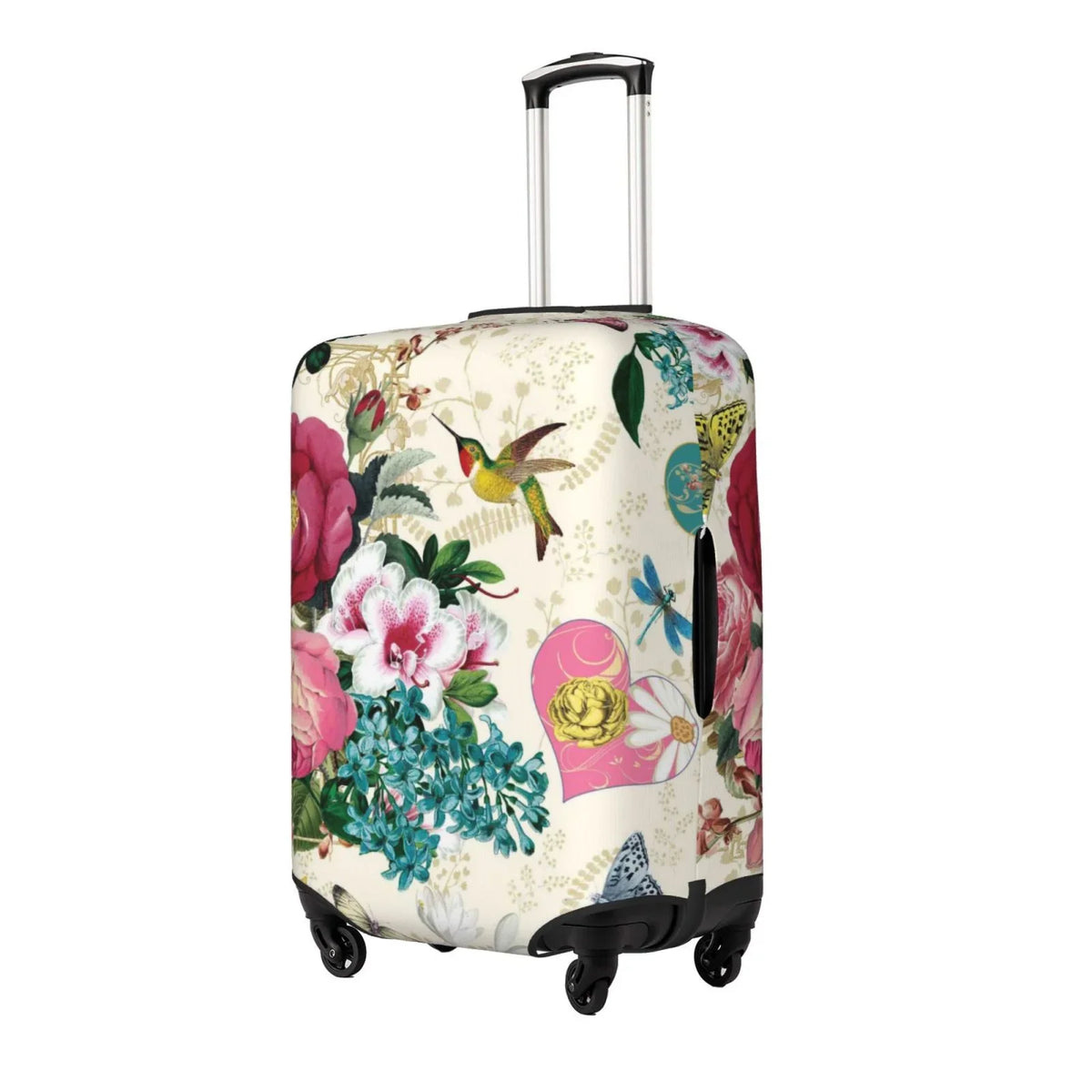 Easygdp Bird Butterfly Rose Print Elastic and Washable Suitcase Protective Protection with Hidden Zipper Fits 18-32 inch Luggage -Medium