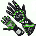 K1 Racegear FIA-SFI-5 Flex Nomex Drivers Glove, Black & Flo Green - Medium