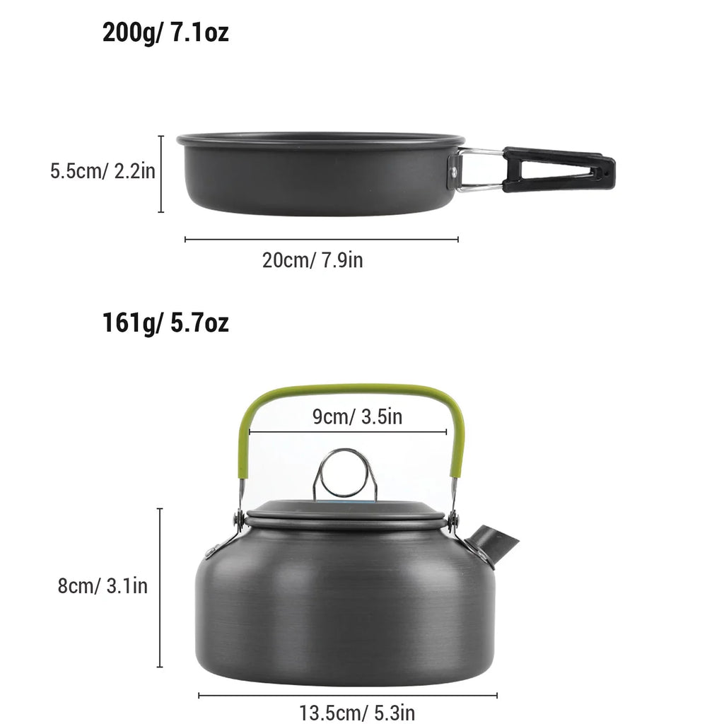 Yabuy Camping Cookware Mess Kit Non-Stick Pot and Pan Set with Kettle for Camping Hiking Backpacking