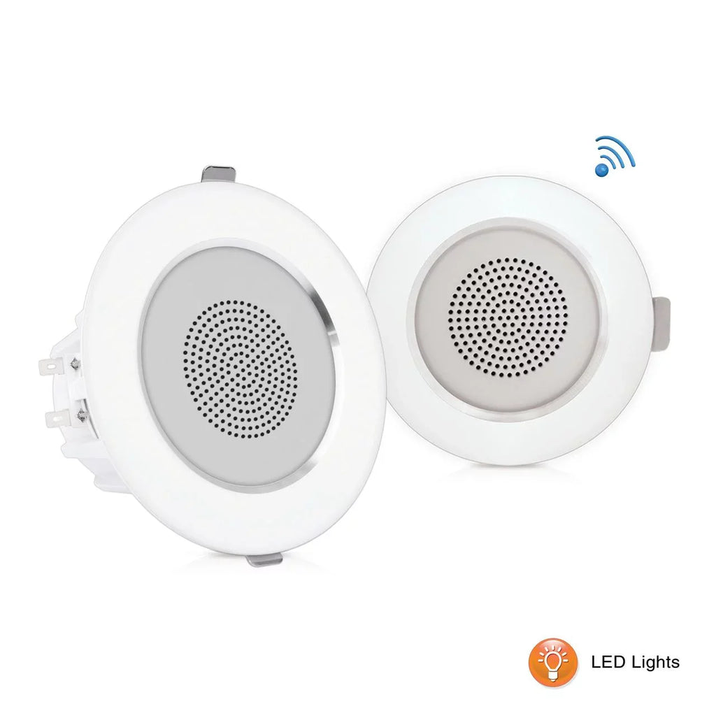 PYLE-HOME PDICBTL4 - 4’’ Bluetooth Ceiling / Wall Speakers, 2-Way Aluminum Frame Speaker Pair with Built-in LED Lights