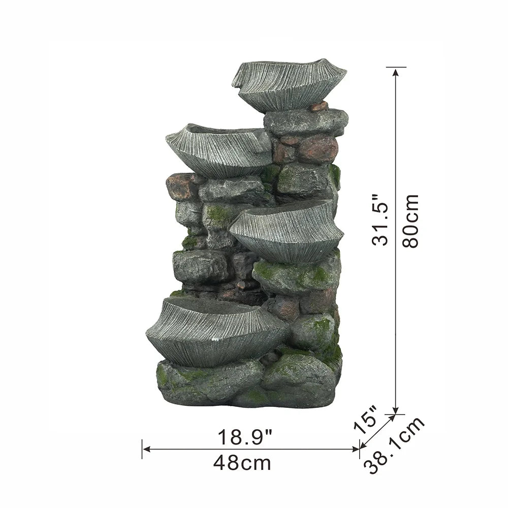 Stone Water Fountain with LED Lights - 1 - 35.2 - Experience the tranquility of cascading water