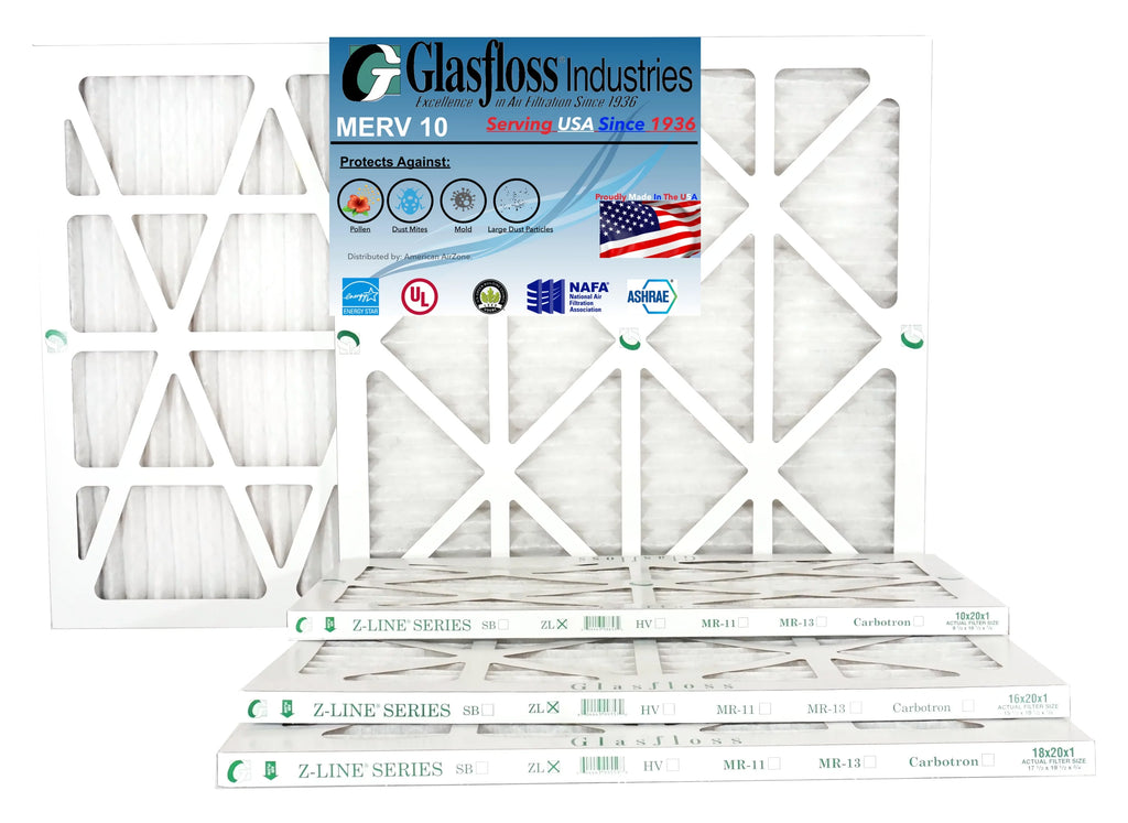 Glasfloss 18x22x1 - MERV 10 -Qty:6 - Furnace Air Filter - Made in (Actual Size: 17.5 x 21.5x7/8 inch)