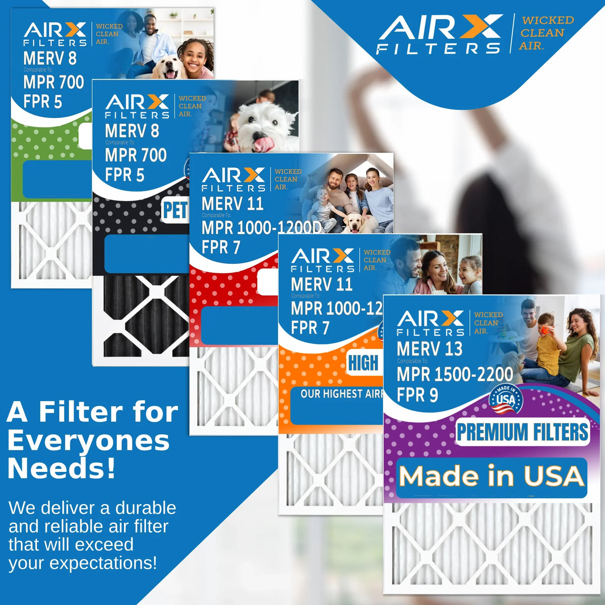 12x18x1 Air Filter MERV 13 Comparable to MPR 1500 - 2200 & FPR 9 Electrostatic Pleated Air Conditioner Filter 6 Pack HVAC AC Premium Made 12x18x1 Furnace Filters by AIRX FILTERS WICKED CLEAN AIR.