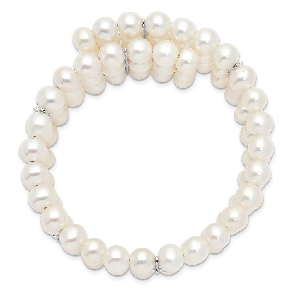 Auriga 925 Sterling Silver Rhod-plat 6-7mm White FWC Pearl & CZ 3 Row 7.5inch for Women