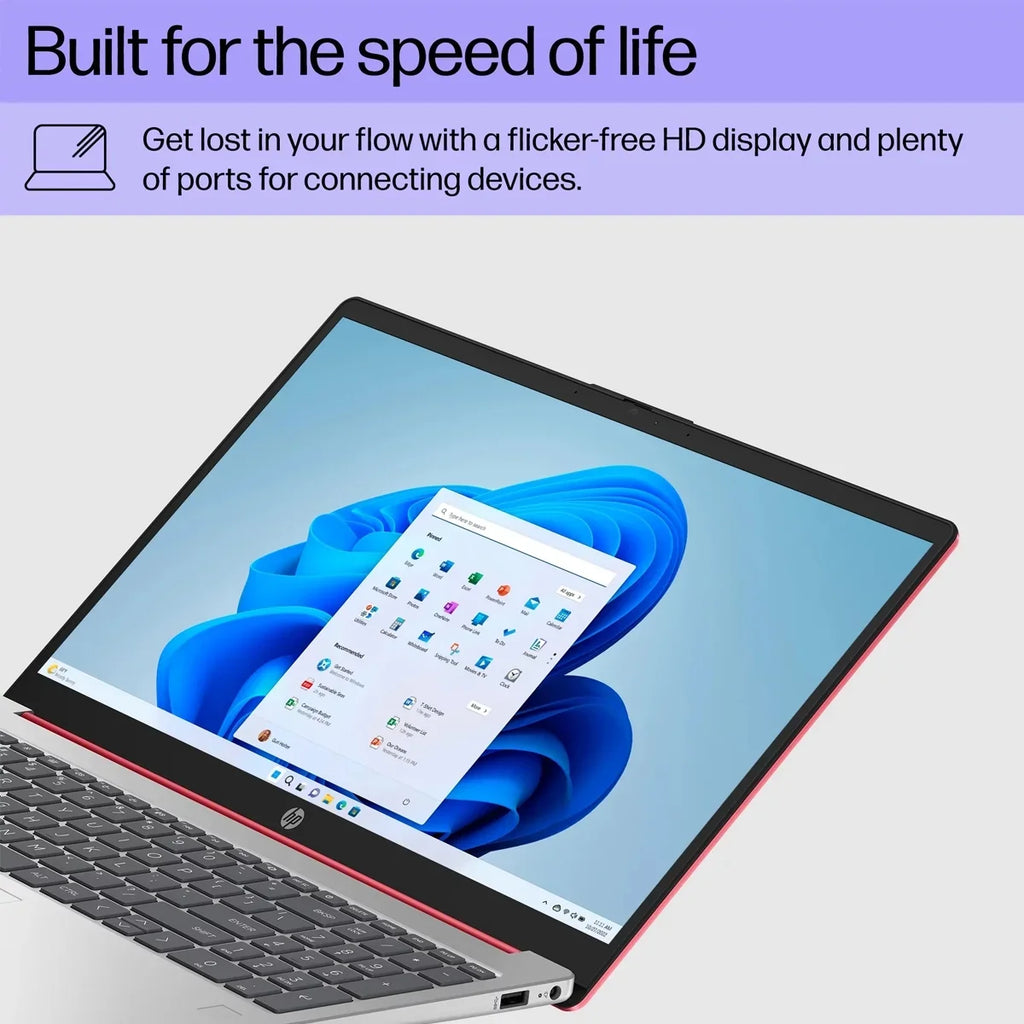 HP Laptop for Business & Students, 15.6" HD Anti-Glare Display, Intel 4-Cores N200, 8GB RAM, 128GB UFS, Wi-Fi 6, Webcam, HDMI, USB-C, Mytrix HDMI Cable, Windows 11 Home in S mode, Scarlet Red