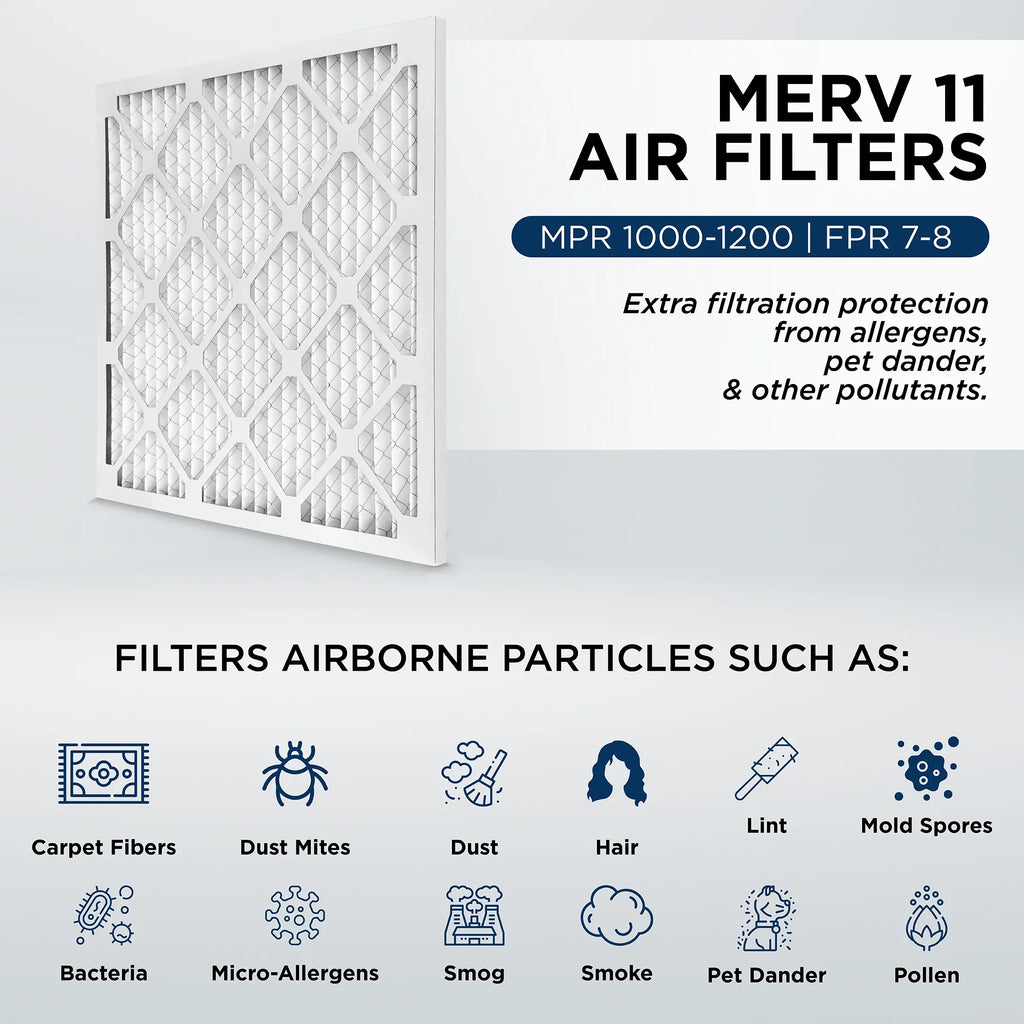 18x24x2 MERV 11, MPR 1000 Pleated AC Furnace 2" Air Filters by Pamlico. Quantity 6. Actual Size: 17-3/8 x 23-3/8 x 1-3/4
