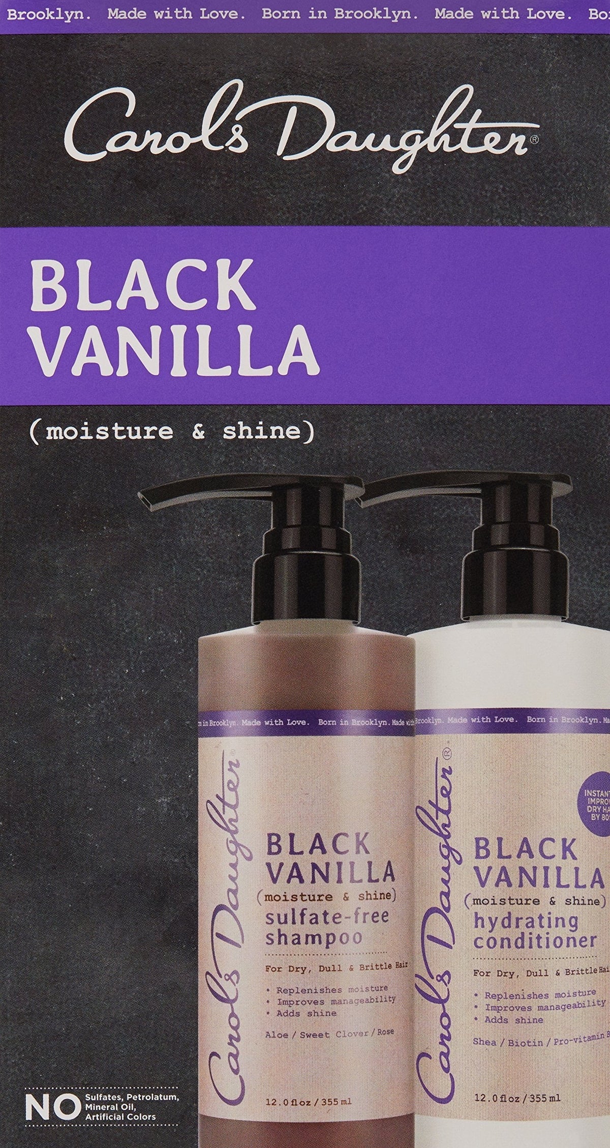 Carol?s Daughter Black Vanilla Moisture & Shine Shampoo and Conditioner Set For Dry Hair and Dull Hair, Sulfate Free Shampoo and Hydrating Hair Conditioner (Packaging May Vary)