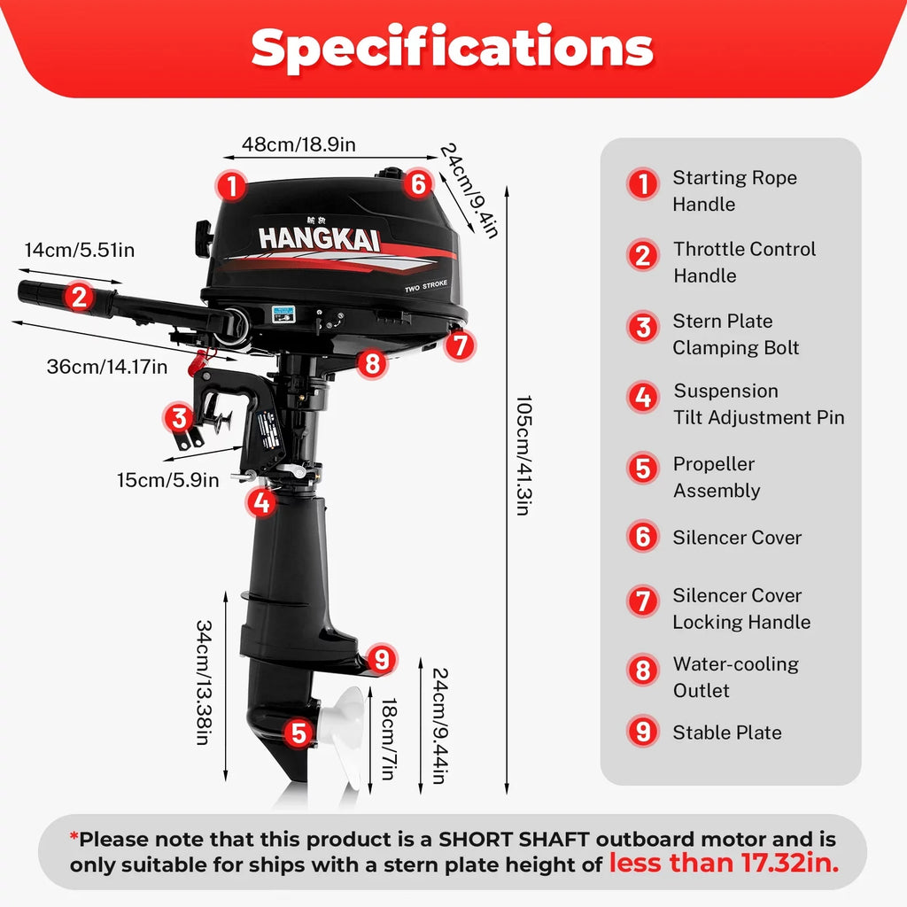 Anqidi 6HP 2 Stroke Outboard Motor, 102CC Single Cylinder Fishing Ship Engine Tiller Control Water Cooling System 4.4kW CDI