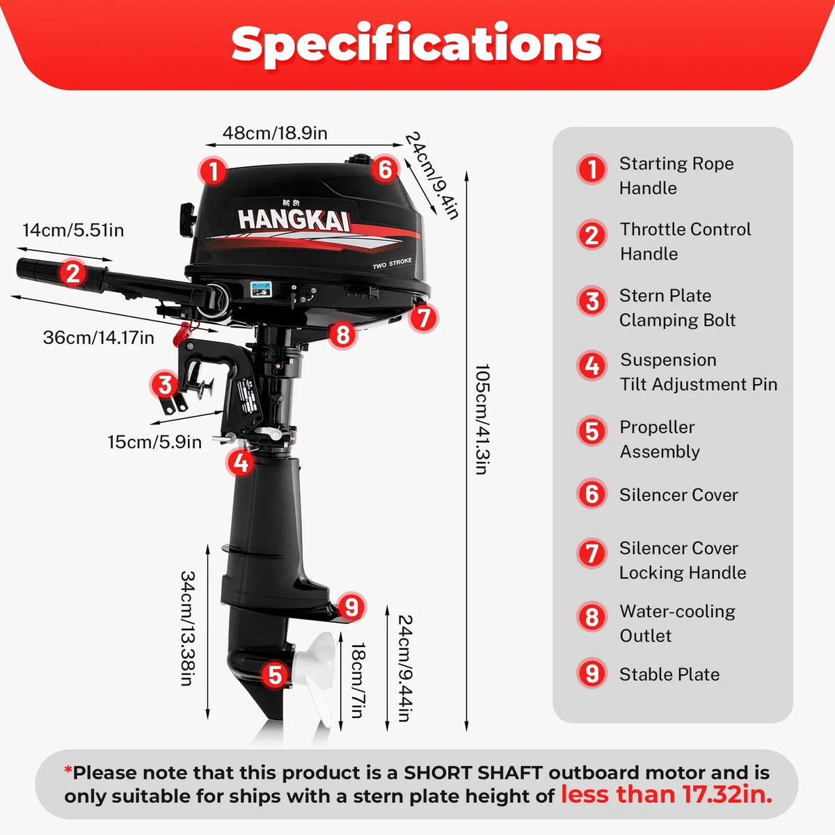 Anqidi 6HP 2 Stroke Outboard Motor, 102CC Single Cylinder Fishing Ship Engine Tiller Control Water Cooling System 4.4kW CDI