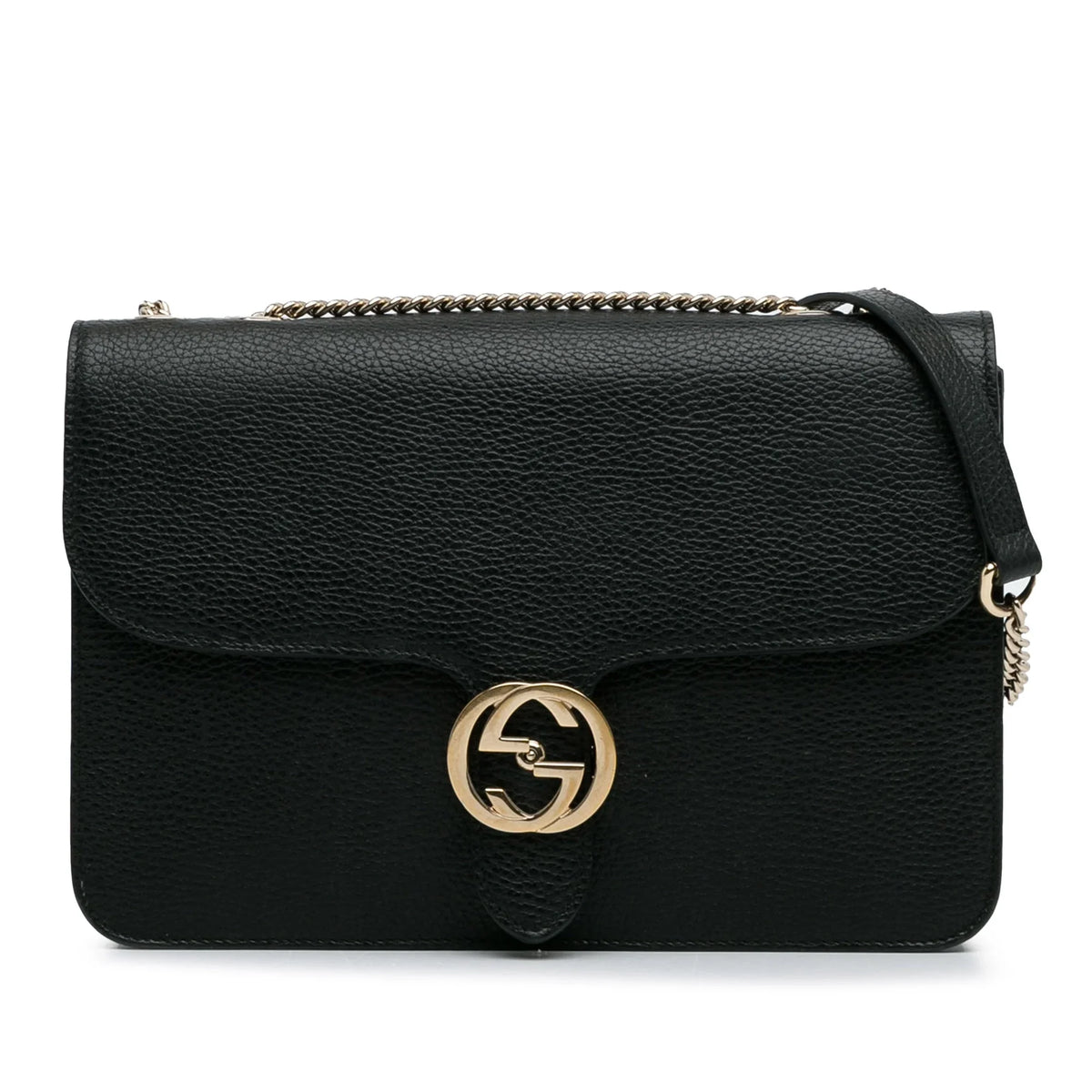 Pre-Owned Authenticated Gucci Medium Dollar Interlocking G Crossbody Bag Calf Leather Black Unisex (Good)