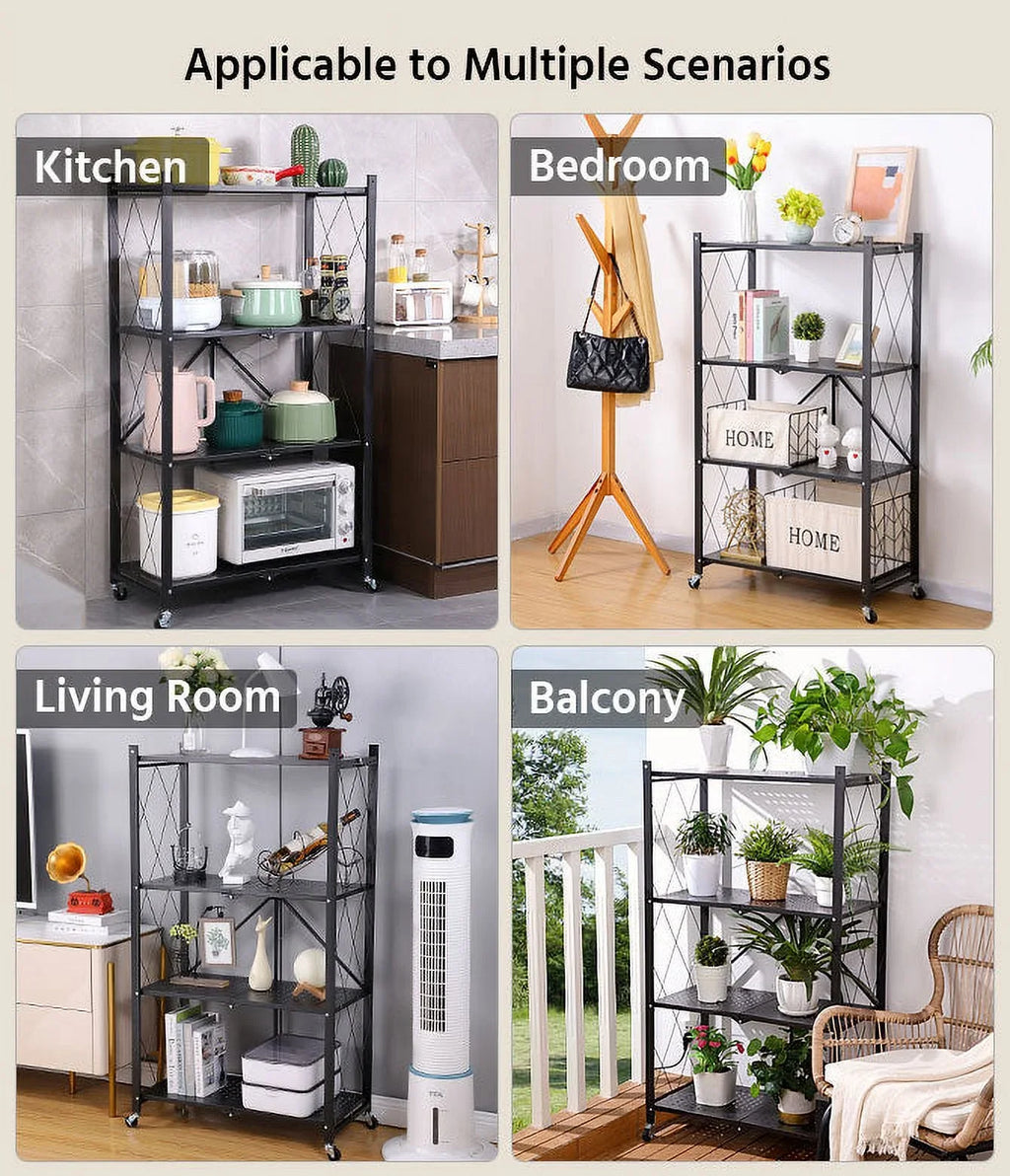 Joybos® 5 Tier Black Heavy Duty Foldable Metal Organizer Shelves with Wheels
