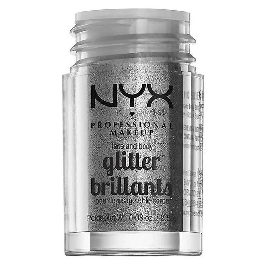 NYX Professional Makeup Face & Body Glitter, Silver 0.08 oz Pack of 2