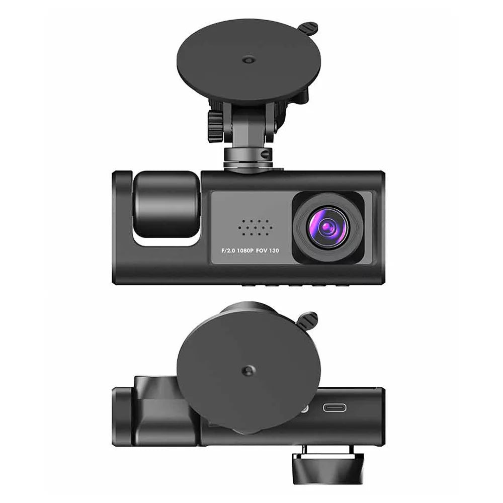 Tomshoo Multi Language Dash Cam with Triple Channel System, Front/Rear/Inside Car Cameras, Auto Safety Driving Recorder