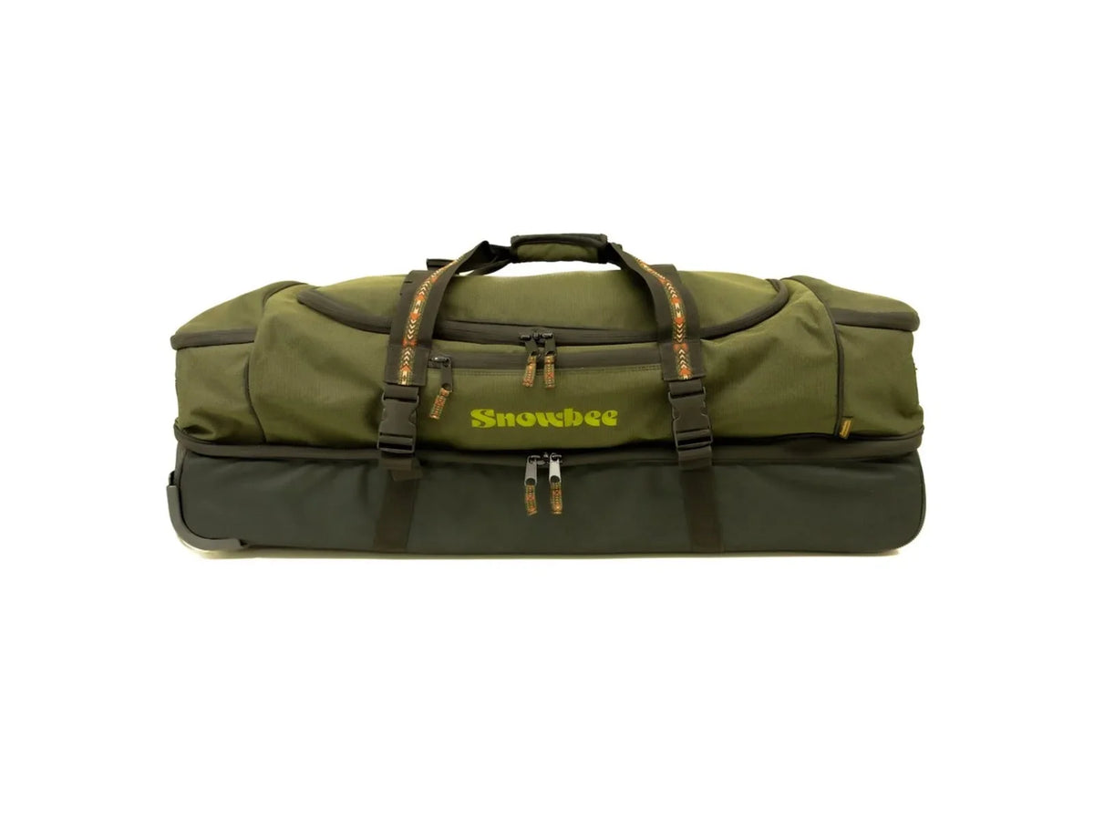 Snowbee XS Travel Luggage - Dual Storage Compartments - Green - Fly Fishing Gear Storage Roller Bag