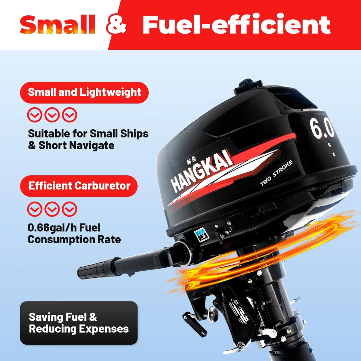 Anqidi 6HP 2 Stroke Outboard Motor, 102CC Single Cylinder Fishing Ship Engine Tiller Control Water Cooling System 4.4kW CDI